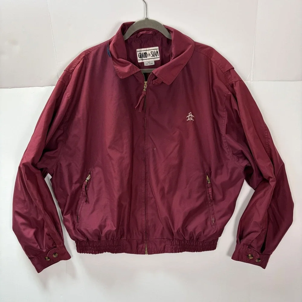 Grand Slam Munsingwear XXL Harrington Jacket Burgundy Zip Windbreaker Vintage